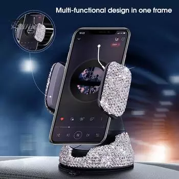 Автомобильный навигационный кронштейн, стразы ручной работы, многоугольное вращение, встроенная пружина, выдвижной автоматический фиксированный автомобильный аксессуар, широкая совместимость на 360 градусов. белый
