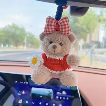 Car Pendant Creative Plush Bear Cute Luxury High-end Rearview Mirror Car Hanger Pendant Car Interior Muse