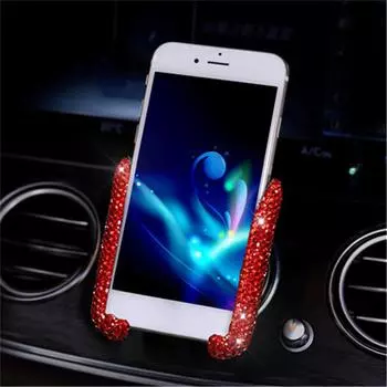 Car Phone Holder Vehicle-mounted Rhinestones Clip Stand Universal Smartphone Self-adhesive Support Interior Pink розовый