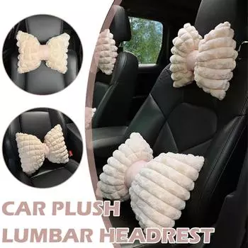 Car Plush Lumbar Headrest Winter Rabbit Fur Car Comfortable Pillow Girls Creative Supplies Neck Pillow Car Warm Cushion Hea A2N3