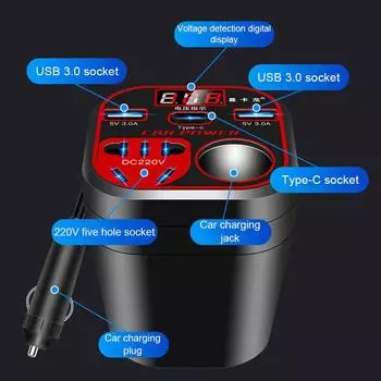 Car Power Inverter 12V/24V 200W LED Display 3 USB Ports Fast Charging C3.0 Inversor Power Inverter Adapter Accessories