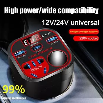 Car Power Inverter 12V/24V Universal USB 3.0 Charging Port Smart Display Automotive Part Socket Converter Car Accessories