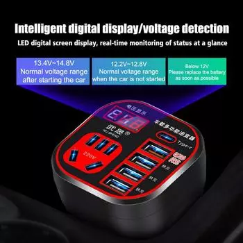 Car Power Inverter 24V 12v 220v 120W Led Display 3 Cigarette Auto USB Lighter 220 Charger Ports + Fonte Inversor QC3.0 Type синий