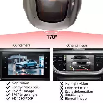 Car Rear View Camera 720p AHD Reversing Camera lP68 Waterproof Night Vision 12V170°Fisheye for Car Radio Multimedia Player