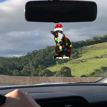 Подвесной кулон для зеркала заднего вида автомобиля, рождественская коллекция украшений для внутреннего праздника Cat with Santa Hat