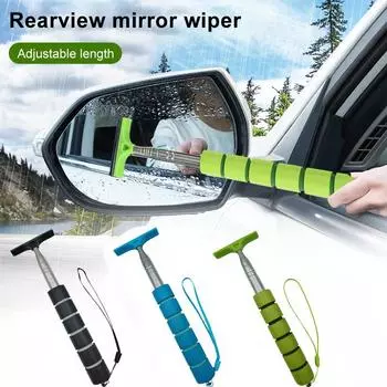 Стеклоочиститель заднего вида для автомобиля Телескопический очиститель для автомобильных зеркал с длинной ручкой 98 см Инструмент для чистки автомобиля Очиститель тумана для стекол зеркал зелёный