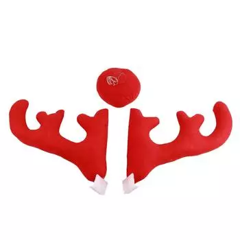 Car Reindeer Antlers 2 Antlers 1 Nose Soft Comfortable Red Auto Reindeer Antlers Decoration Kit for
