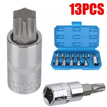 Car Removal Tools T8-T70 Socket Wrench Tools 1/4 3/8 1/2 Drive 13 Pcs Torx Bit Socket Set For Ratchet Torque Spanner синий