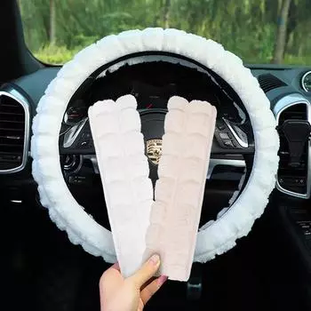 Car Safety Belt Cover Shoulder Pad Thickened Plush Anti-leash Seat Belt Decorative Plush Steering Wheel Cover Handle Cover