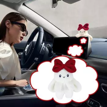 Car Screen Ornament Auto Center Console Rabbit Decor Novel Long-Eared Rabbit With Bowknot Vehicle Interior Accessory