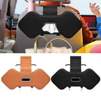 Car Seat Back Organizer PU Leather Tissue Storage Box Headrest Seat Organizer Multi-function Car Organizer Double Hooks Car оранжевый