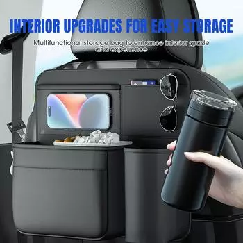 Car Seat Back Storage Bag Leather Auto Backseat Hanging Phone Cup Eyeglasses Holder With Tissue Box Trash Bin Garbage Organizer белый
