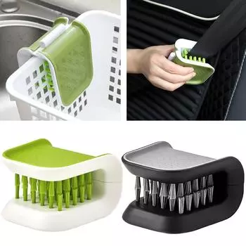 Car Seat Belt Cleaning Brush Double Sided U Type Automotive Safe Belt Washing Tool Folding Tray Sponge Blade Brush зелёный