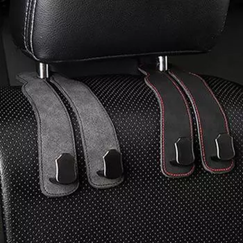 Car Seat Hooks For Headrest Seat Back PU Leather Double Vehicle Hooks Headrest Hooks Flexible Car Organizer Multifunctional Heav серый