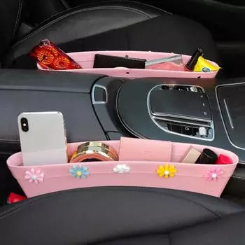 Car Seat Seam Storage Box Pink Leather Floret Multi Functional Slot Storage Box Sundry Bag Women s Car Interior Accessories