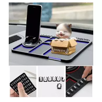 Car Silicone Anti-Slip Mat Auto Phone Holder Sticky Anti Slide Dash Phone Mount Parking Number Card Mat Accessories Car Gadgets синий