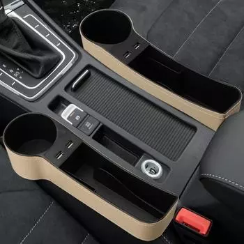 Car Slit Storage Box Dual USB Charger Mobile Phone Water Bottle Cup Holder Seat Gap Slit leather Storage Box Auto Accessories