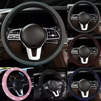 Car Steering Wheel Cover Full Diamond Rhinestones Crystal Accessories Cover Styling Wheel Non-slip Car Steering Protective S2D4