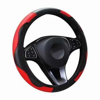 Car Steering Wheel Cover Leather Anti-Slip Universal Size 37-39cm/14.5-15inch (Red)