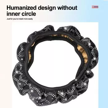 Car Steering Wheel Cover Protector Leather Crystal Rhinestone Steering-Wheel Covers Elastic Band Handle Cover for All Seasons чёрный
