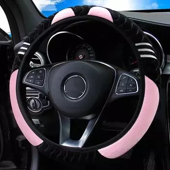 Car Steering Wheel Cute Cover Little Monster Styling Decor Steering Wheel Elastic Covers for Men Women Winter Plush Warm Cover зелёный