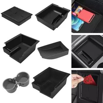 Car Storage Box For Tesla Model 3 2024 Model Y 2024 Center Armrest Hidden Box Cup Holder Console Organizer Car Box Accessories