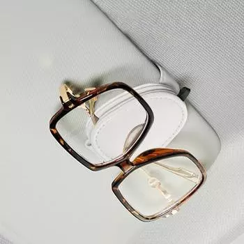 Car Sunglass Holder Eyeglasses Holder Clip Sunglasses Holders For Car Visor Magnetic Leather Glasses Eyeglass Clip Car Visor чёрный