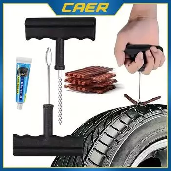 Car Tire Repair Tool Kit with Rubber Strips Tubeless Tyre Fix Puncture Studding Plug Set Vacuum Tire Repair for Motorcycle Truck