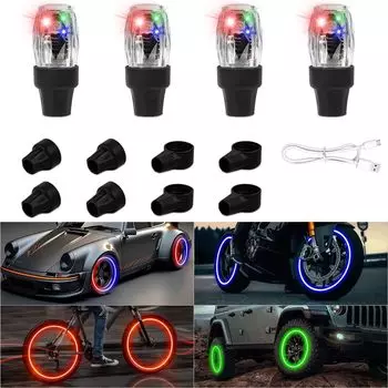 Car Tire Wheel Lights, Tire Valve Lights, Car LED Lights, Car Ambience Lights, (4 Pieces)