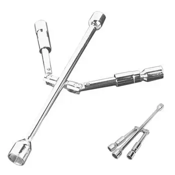 Car Tire Wrench 4-Way Nut Remover Portable Folding Socket Wrench High-carbon Steel Lug Wrench Car Wheel Tire Repair Tool серебряный