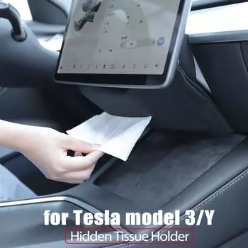 Car Tissue Holder Box For Tesla Model 3 Y Suede Armrest Seat Back Napkin Center Console Storage Bag Auto Interior Accessories коричневый