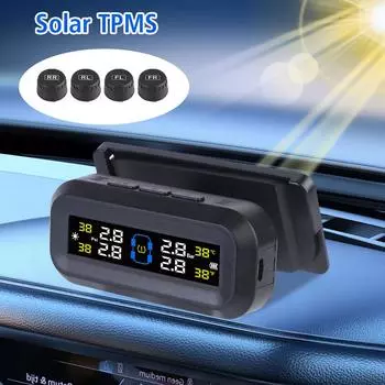 Car TPMS Tyre Temperature Monitor Digital LCD Display Auto Security Alarm Solar USB Powered Tire Pressure Monitoring System чёрный