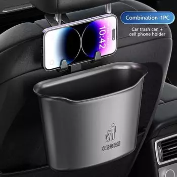 Car Trash Box Interior Auto Trash Can Seat Back Hanging Rubbish Bin Car Storage Organizer With Mobile Phone Holder Hook