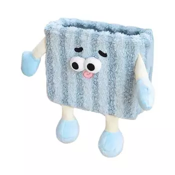 Автомобильное мусорное ведро Автомобильный держатель для салфеток Милый автомобильный мусорный бак с держателем для салфеток Милый плюшевый органайзер для салфеток Декоративная бумага для заднего сиденья синий