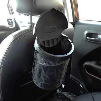 Car Trash Can Foldable Car Dustbin with Lid Leak-Proof Waterproof Car Trash Bin Hanging Washable Car Garbage Container Portable чёрный