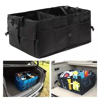 Car Trunk Organizer Black Oxford Cloth Multi-Purpose Clutter Trunk Storage Box with Handle Multi-Compartment Foldable