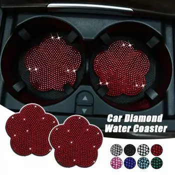 Car Universal Diamond Water Coaster Plum-shaped Pvc Thermal Insulation Silicone Anti-skid Pad Bling Car Interior Accessories PVC