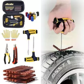 Car Universal Tire Repair Kit Auto Bike 31Pcs Tubeless Tire Puncture Plug Tools Set with Rubber Strips for Car Motorcycle amagi