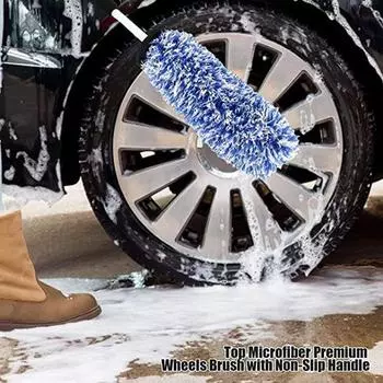 Car Wash Brush Super Microfiber Premium Wheels Brush Non-Slip Handle Easy To Cleaning Rims Spokes Wheel Barrel Car Accessories