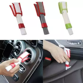 Автомобильные щетки с двойной головкой для чистки вентиляционных отверстий, щетки для очистки кондиционера, щетки для чистки решетки радиатора, очиститель для детейлинга автомобиля, инструменты для чистки салона автомобиля серый