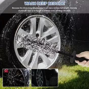 Car Wheel Cleaning Brush Rim Brush 37cm Non-Slip Handle Wheel And Rim Detailing Brush Auto Care For Car Motorcycle Bicycle чёрный