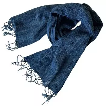Cara Indigo Handwoven Solid 42cm Wide Stole, Dyed, Cotton, 100% Cotton, Color,
