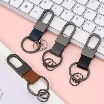 Carabiner Holder Leather Waist Hanging Key Chain Metal Car Trinket Keyring Car Accessories серый