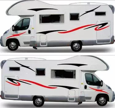 Caravan Camper Van Stripe Graphic Coconut Tree Scenery Vinyl Decal Sticker Set