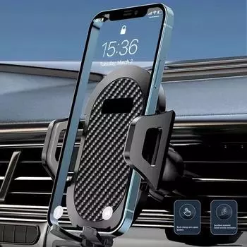 Carbon Fiber Car Mobile Phone Holder, Gravity Holder, Air Outlet Clip, Navigation Mounts, Acessrios Do Carro, 360 Rotao чёрный