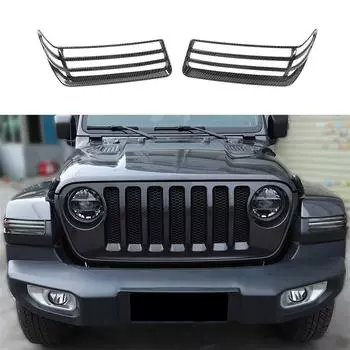 Carbon Fiber Look Front Wheel Eyebrow Lamp Cover Trim For Jeep Wrangler JL 18-22