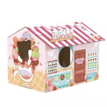 Cardboard Cat House Safe Healthy Wear Resistant Portable Cat Play House with Catnip for Cats Ice Ice House