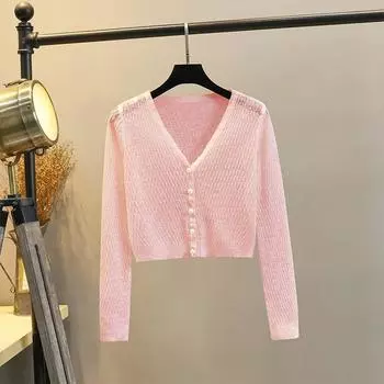 Cardigan Ice Silk Small Coat Ultra-Thin Suspender Skirt Shawl Pink(XX-0625) S
