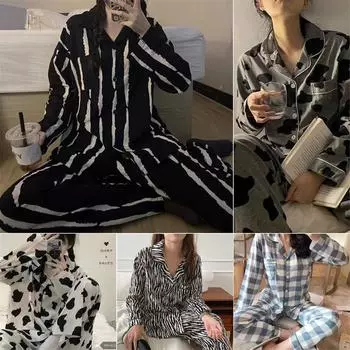 Cardigan Pyjamas Ladies Summer Black Striped Long-Sleeved Senior Sense of Two-Piece Homewear Can Be Worn Outside Average 45-75kg