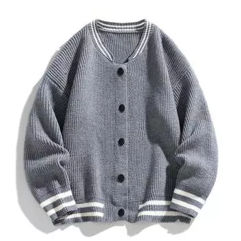 Cardigan Student Jacket Men s Knitted Sweater Men s Jacket Men s New Autumn and Winter Sweater M серый